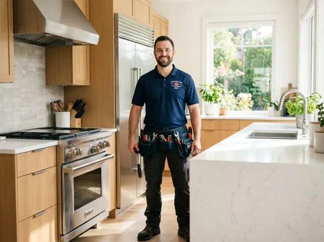 Appliance Repair Hero technician in a Akron, NY kitchen after an appliance repair